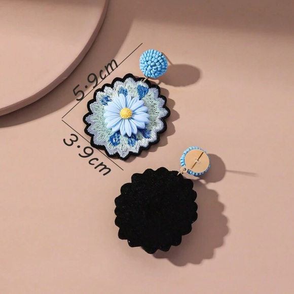Flower Embroidered Earrings - Picture 3 of 6